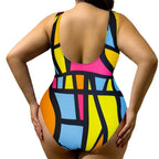 Damen Einteiler Badeanzug mit modernem geometrischem Muster R&B