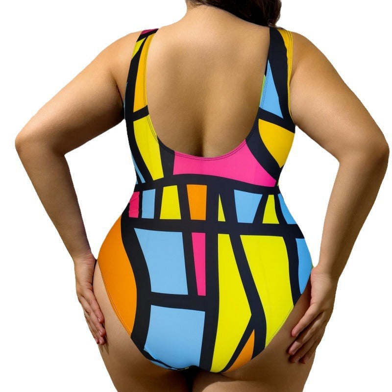 Damen Einteiler Badeanzug mit modernem geometrischem Muster R&B