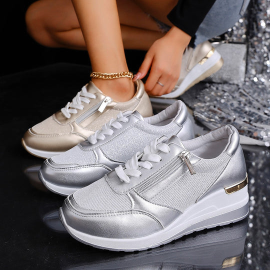 Damen Modische Sneakers mit glitzerndem Akzent und Reißverschluss R&B