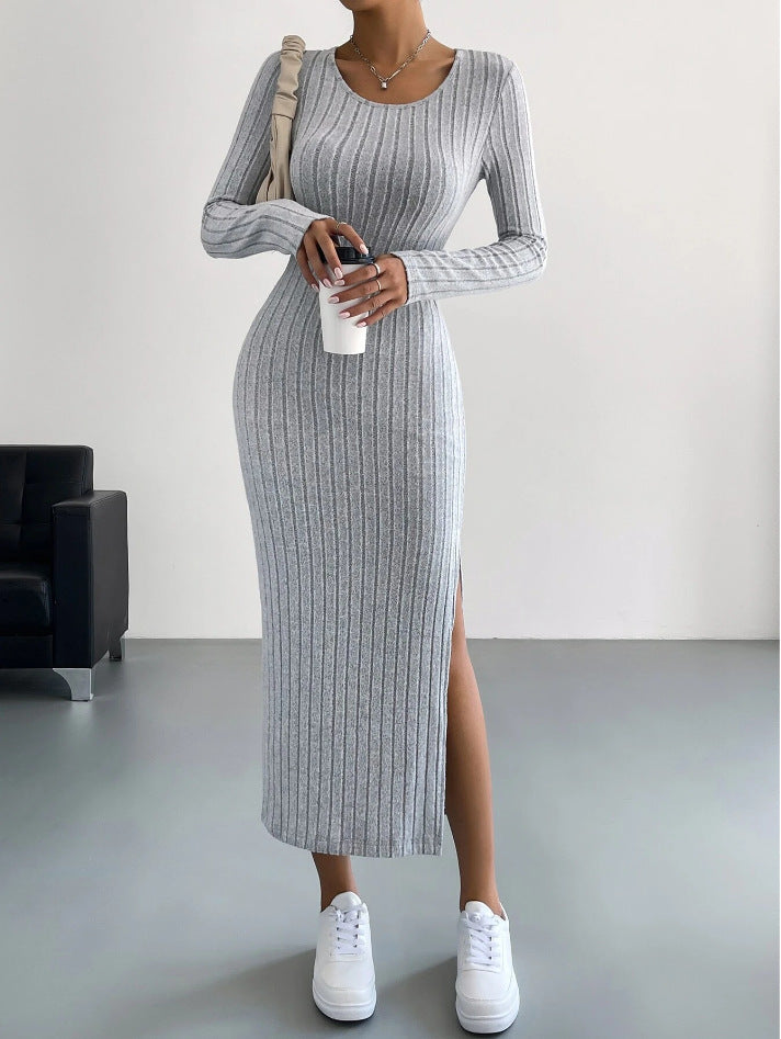 Damen Maxikleid mit seitlichem Schlitz und strukturiertem Rippdesign R&B