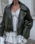 Damen Oversized Kunstlederjacke mit asymmetrischem Reißverschluss R&B