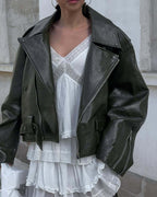 Damen Oversized Kunstlederjacke mit asymmetrischem Reißverschluss R&B