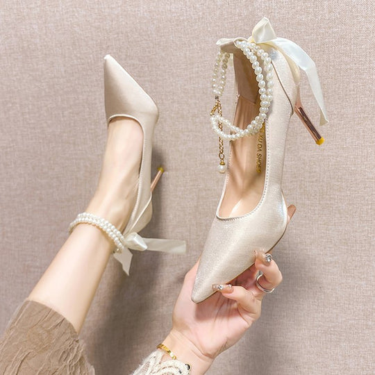 Damen elegante High Heels mit Perlenakzent und zierlichem Riemen R&B