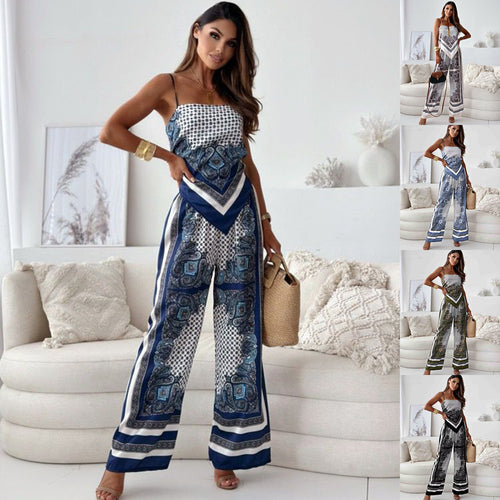 Damen Jumpsuit im eleganten Boho-Stil mit dekorativen Mustern und weitem Bein R&B