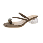 Damen Elegante Sandalen mit funkelndem Kristall und transparentem Blockabsatz EB