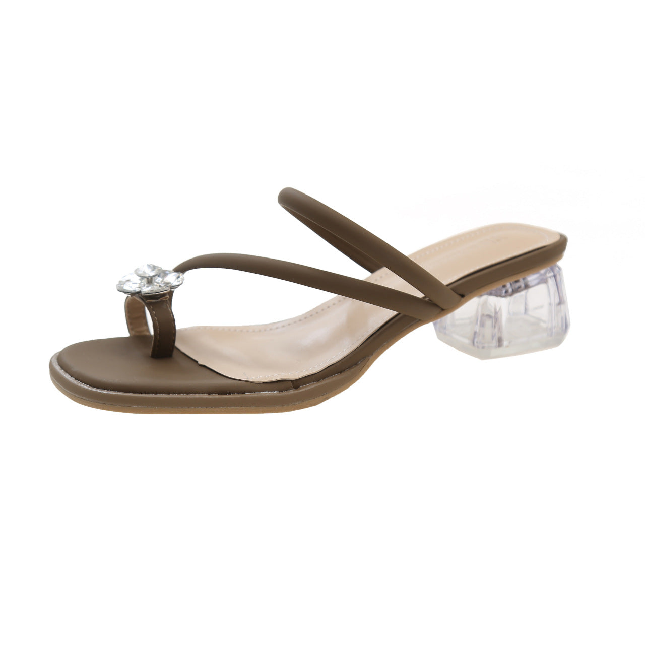Damen Elegante Sandalen mit funkelndem Kristall und transparentem Blockabsatz EB