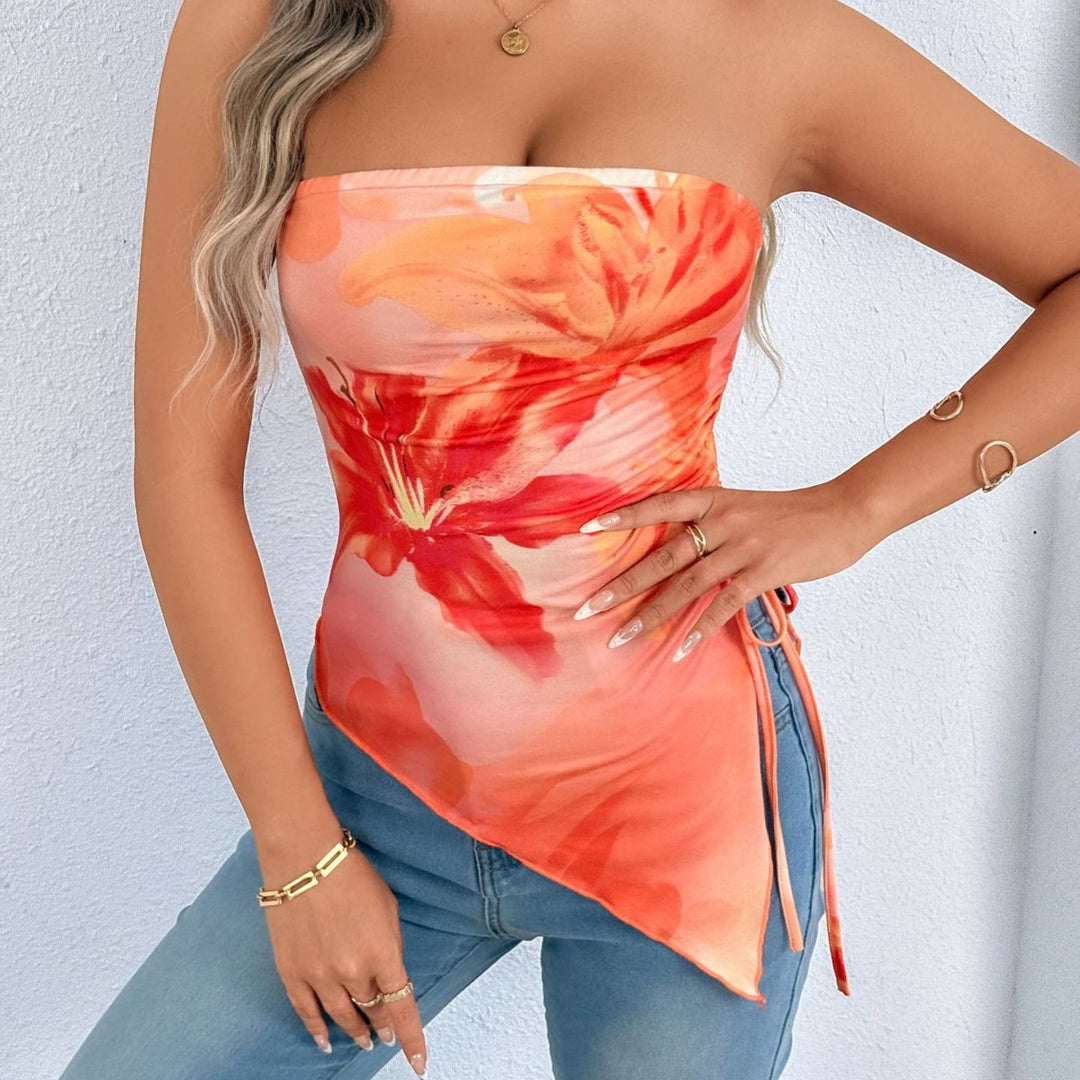 Damen Oberteil mit asymmetrischem Schnitt und floralem Design R&B