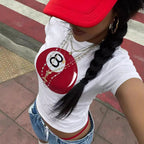 Damen Crop-T-Shirt mit kreativem Telefon-Design R&B