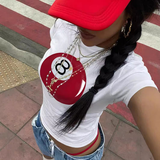 Damen Crop-T-Shirt mit kreativem Telefon-Design R&B