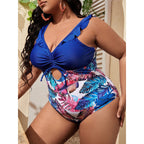 Damen Einteiler Badeanzug mit floralem Design und elegantem Wickelrock R&B