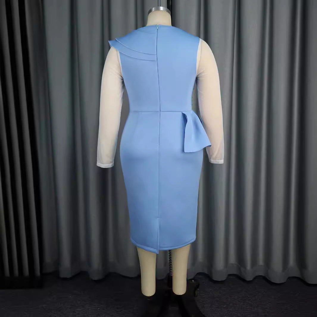 Damen elegantes Kleid mit Rüschen und Perlenapplikationen R&B