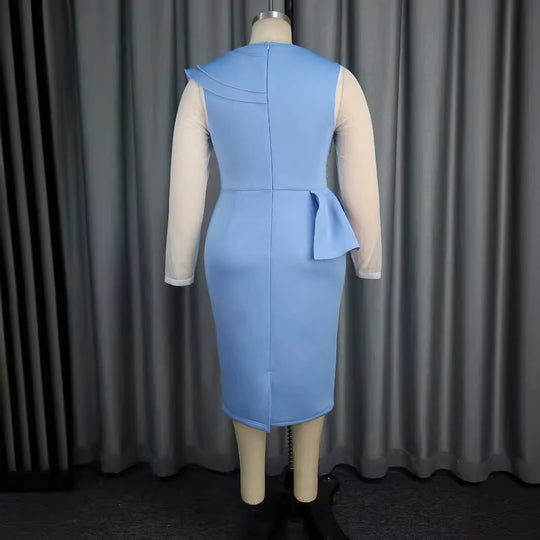 Damen elegantes Kleid mit Rüschen und Perlenapplikationen R&B