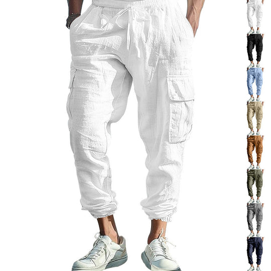 Herren bequeme Cargo-Hose aus leichtem Leinenmaterial mit elastischem Bund und praktischen Seitentaschen R&B