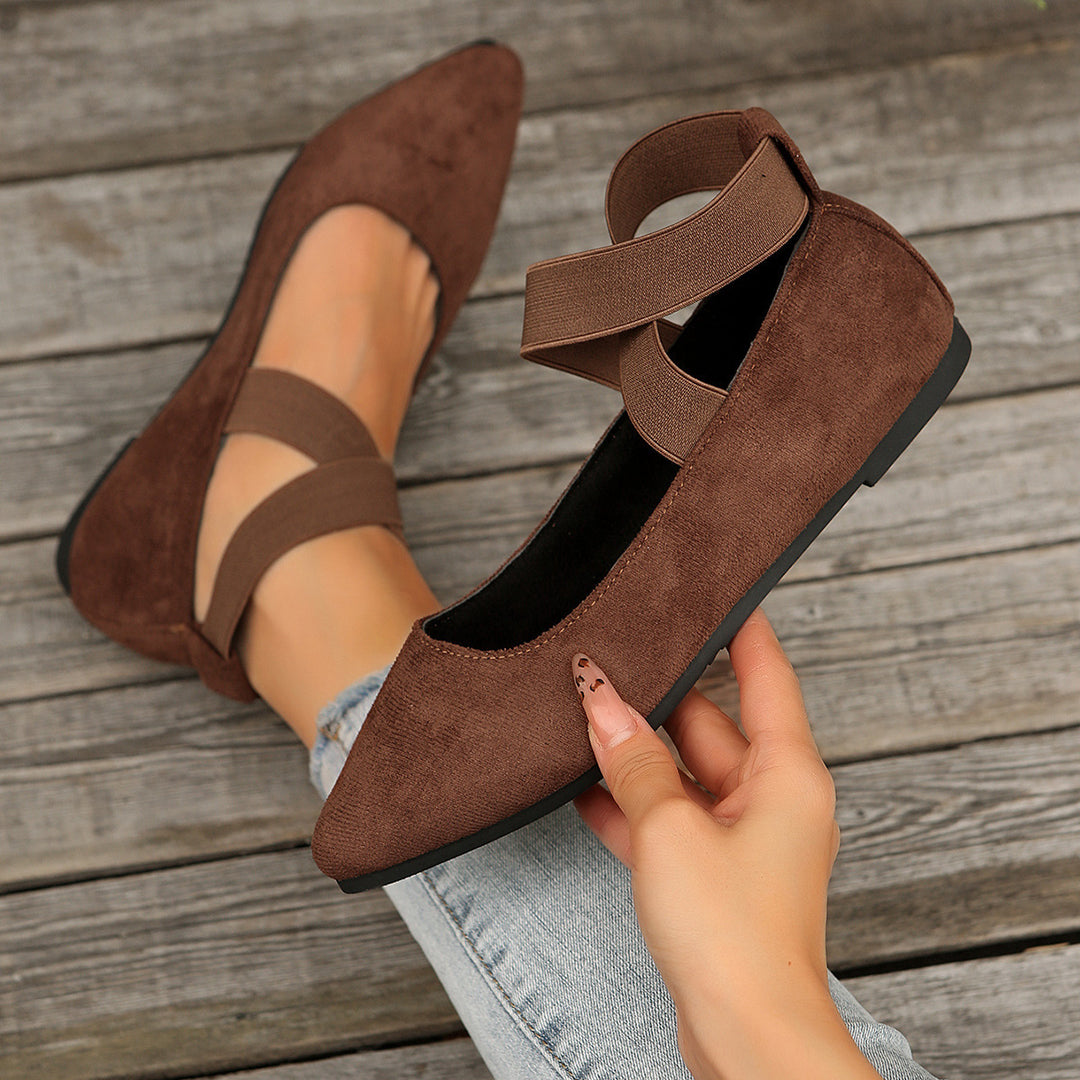 Damen elegante Ballerinas mit breitem elastischem Riemen R&B