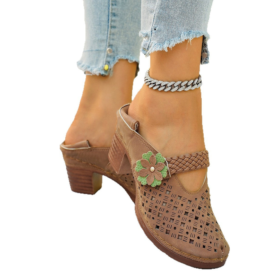 Damen elegante Pantoletten mit floralem Dekor und geflochtenem Riemen R&B