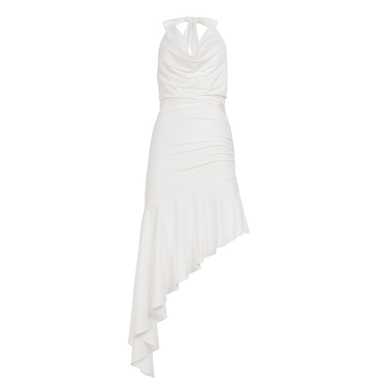 Damen One-Shoulder-Maxikleid mit Rüschendetails und elegantem Halterneck R&B