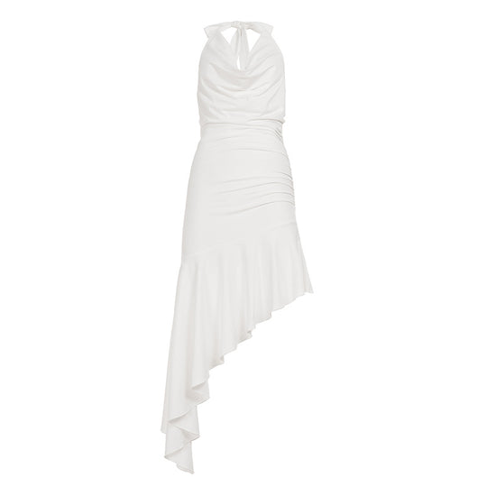 Damen One-Shoulder-Maxikleid mit Rüschendetails und elegantem Halterneck R&B