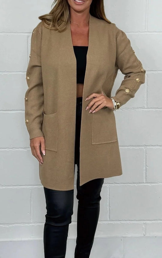 Damen Elegante Strickjacke mit Knopfdetails und Taschen R&B