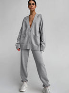 Damen Strickcardigan mit tiefem V-Ausschnitt und großen Taschen R&B