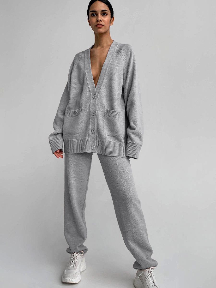 Damen Strickcardigan mit tiefem V-Ausschnitt und großen Taschen R&B