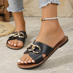 Damen Elegante Flachsandalen mit goldener Kettenverzierung und strukturiertem Obermaterial R&B