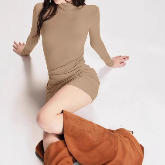 Damen figurbetontes Kleid mit hohem Kragen und langen Ärmeln R&B