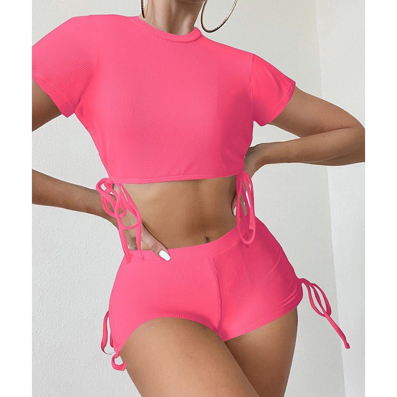 Damen Sportliches Crop-Top und Shorts-Set R&B