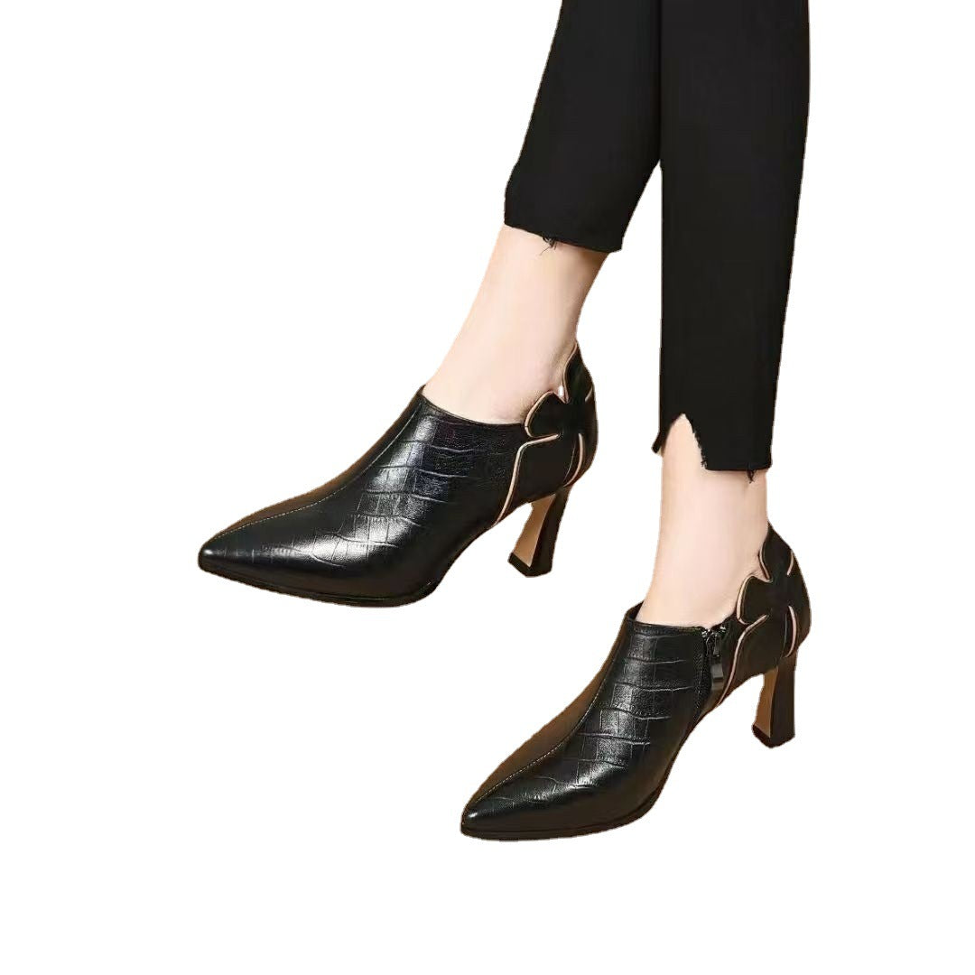 Damen elegante Absatzstiefel mit modischem Krokodil-Leder-Look und stilvollem Schnitt R&B