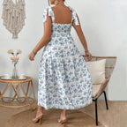 Damen Maxikleid mit floralen Mustern und schmückenden Trägern R&B