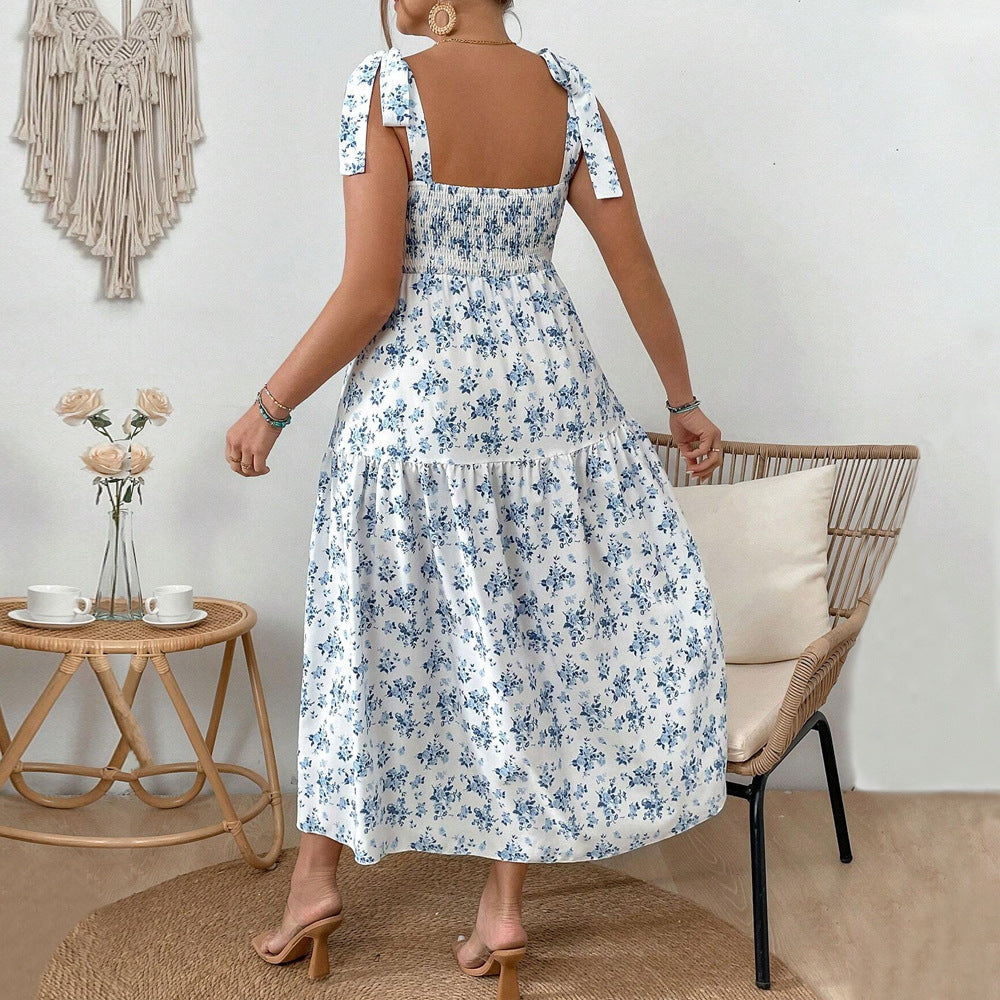 Damen Maxikleid mit floralen Mustern und schmückenden Trägern R&B