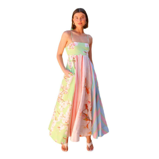 Damen Maxikleid mit mehrfarbigem floralen Design und schicker Streifenoptik R&B