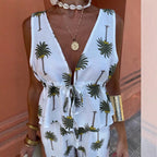 Damen Palazzo-Hose mit floralem Palmbaum-Print und seitlichen Schnürdetails R&B