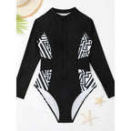 Damen Rashguard Badeanzug mit Reißverschluss und geometrischem Design R&B