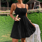 Damen Sommerkleid mit Rüschen und verstellbaren Spaghettiträgern R&B