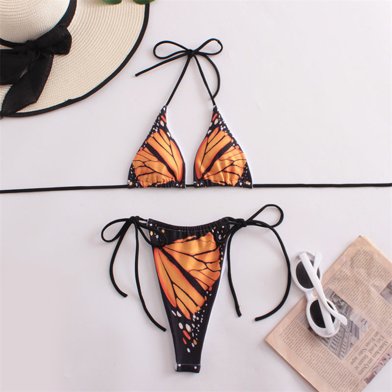 Damen Triangel-Bikini mit Schmetterling-Design und verstellbaren Bändern R&B