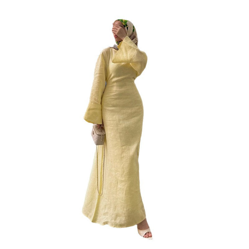 Damen Langes, elegantes Maxikleid aus leichtem Stoff mit Taillengürtel R&B