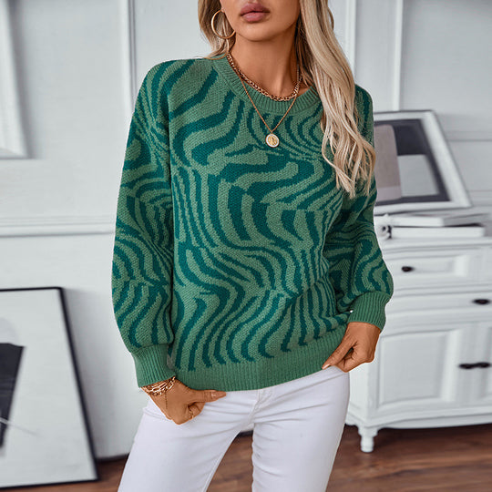Damen modischer Strickpullover mit einzigartigem Wellenmuster R&B