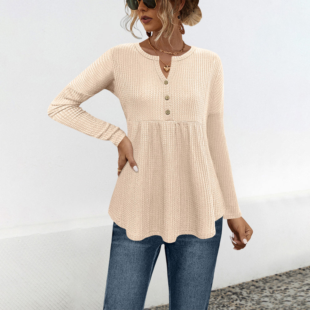 Damen Langarm-Tunika mit Volant und Knopfdetails R&B