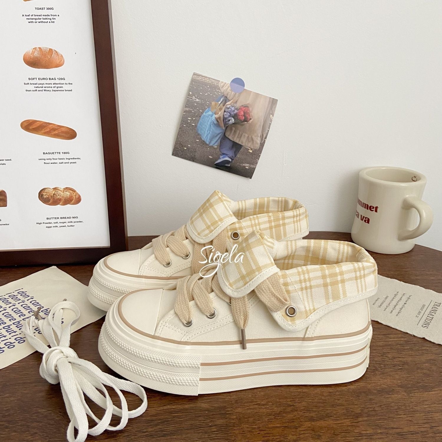 Damen Plateau-Sneaker mit modischen Karomotiven und strapazierfähigem Obermaterial