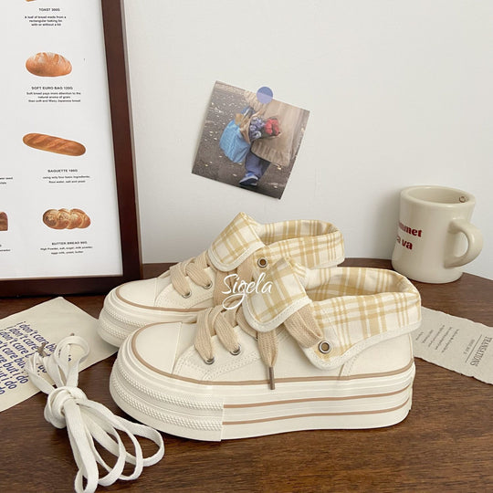 Damen Plateau-Sneaker mit modischen Karomotiven und strapazierfähigem Obermaterial R&B