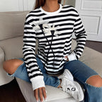 Damen Sweatshirt mit floralem Design und gestreiftem Muster R&B