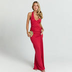 Damen Maxikleid mit tiefem Ausschnitt und Raffungen R&B