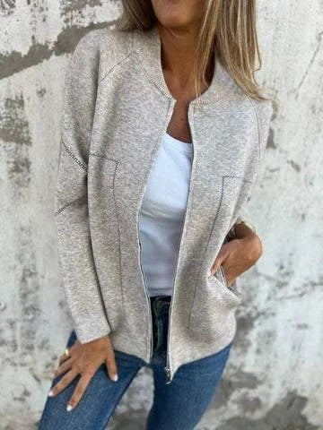 R&B | Strickjacke Jacke Wollmischung Lockere Passform Reißverschluss Seitentaschen