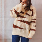 Damen Grobstrickpullover mit luxuriösem Muster und körperbetontem Schnitt R&B