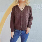 Damen Strickjacke mit Zopfdesign und bequemen Knopfdetails R&B