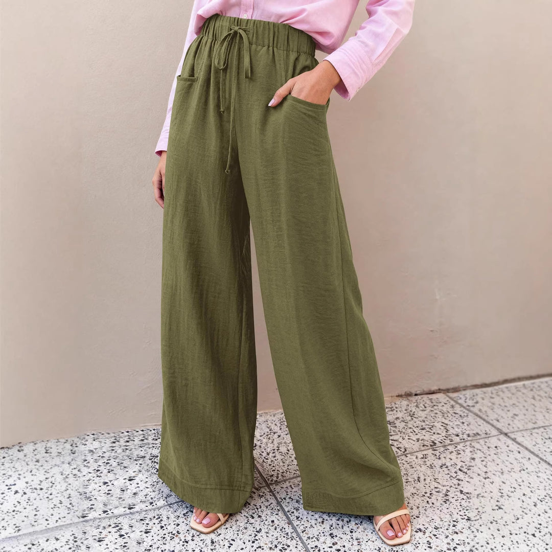 Damen Weit geschnittene Sommerhose mit elastischem Bund und frontalen Taschen R&B