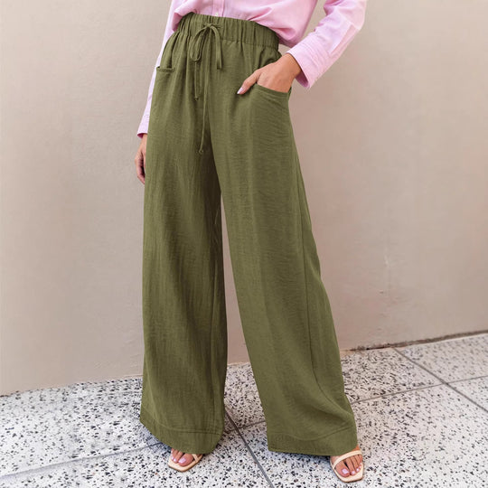 Damen Weit geschnittene Sommerhose mit elastischem Bund und frontalen Taschen R&B