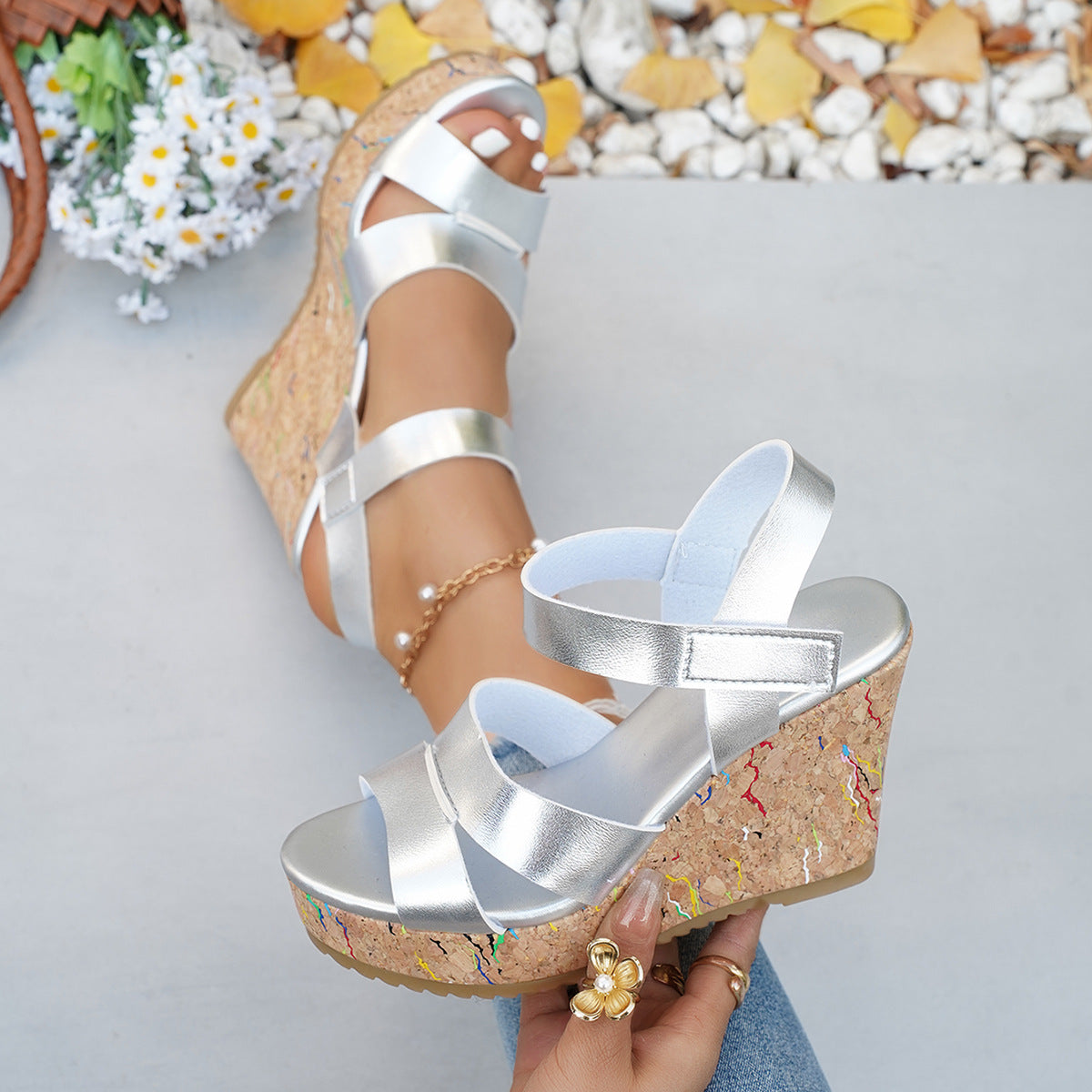 Damen Wedge-Sandalen mit verstellbaren Riemen und rutschfester Korksohle R&B