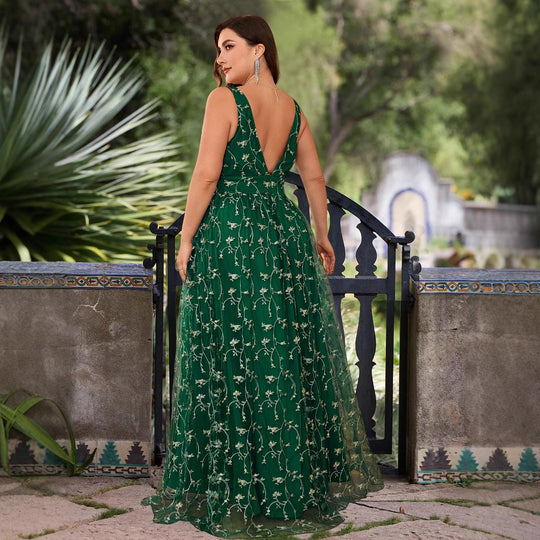 Damen Elegantes Maxikleid mit floralem Spitzenbesatz und hohem Beinschlitz R&B