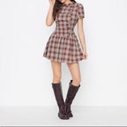 Damen Karo Kurzarmkleid R&B